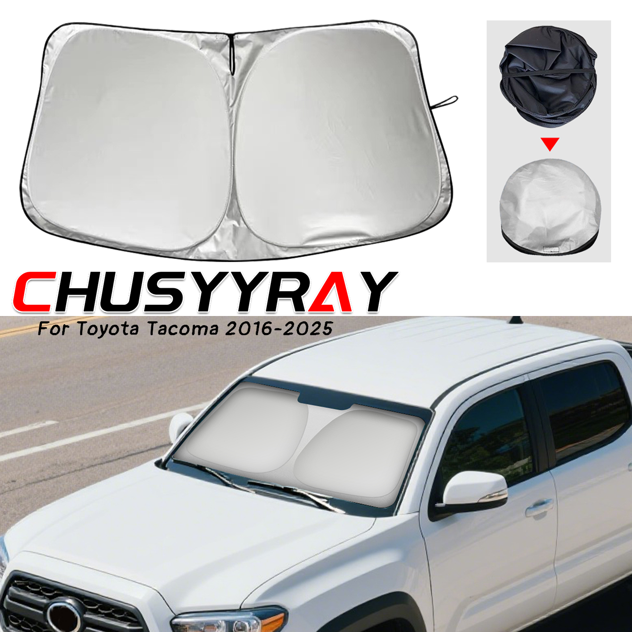 Windshield Sun Shade Compatible with for Tacoma 2016-2024 2025, Foldable Truck