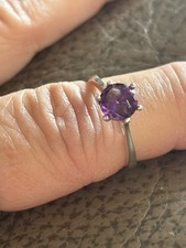 Anello Anelli Argento 925 Solitario Ametista Pietre Dure Misura 16/17