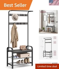 Coat Rack, Hall Tree with Shoe Bench for Entryway, Entryway Bench with Coat R...