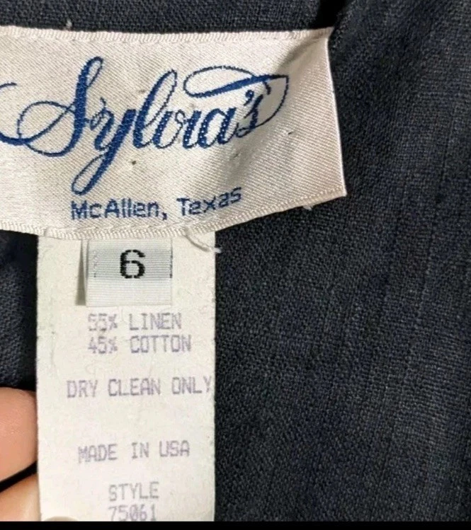 Vestido Sylvia's McAllen Vintage Años 80 Talla 6 Almohadillas para el Hombro Negro Mezcla de Lino Mb Foto 3 de 4