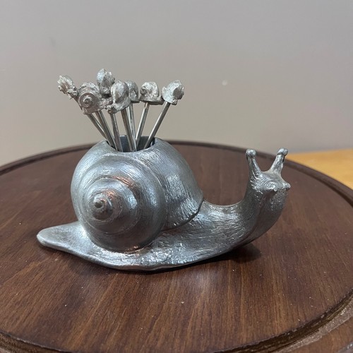 Vtg Silver Metal Snail Cocktail Pick Set 8 Piece Appetizer Forks Cottagecore