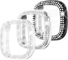 3-Pack TPU Bumper for Fitbit Versa 4 Screen Protector, Crystal Diamond Bling Cas
