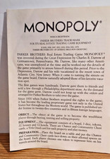Vintage 1973 Parker Brothers Monopoly Game Rules/Instructions