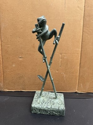 NEW Frontgate Frog on Stilts Sculpture I, Verdigris Cast Aluminum Garden Statue