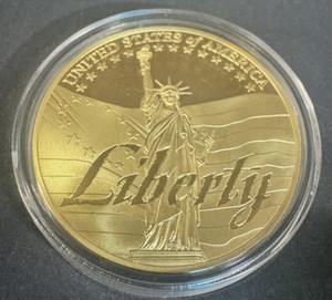 "Symbols of Freedom" Liberty commemorative proof coin, layered 24 Kt Gold