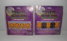 Vtg Paper Magic Group Tissue Garland Lot Pumpkins & Spiders 9' Halloween NEW
