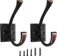 2 Pack Decorative Heavy Duty Towel Hooks for Hanging Robe Double Oil Rubbed Bron