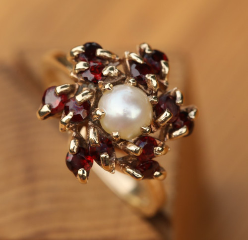Garnet & Pearl Cocktail Ring