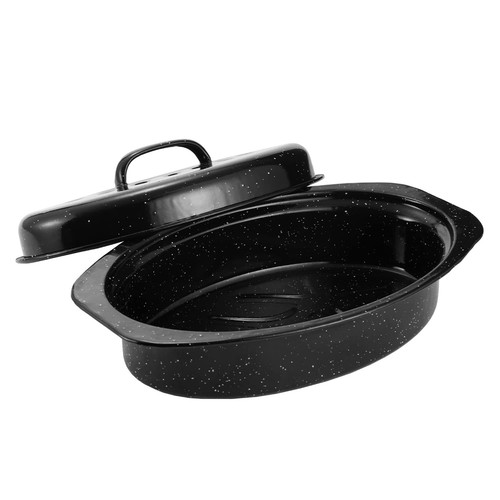 13” Enameled Oval Roasting Pan with Domed Lid - For 7lb Turkey, Chicken, Lamb...