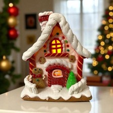 Gingerbread Light-Up House Christmas Decor Snow Glitter 6  Tall EUC