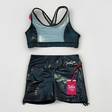 Justice Bralette  Shorts Set Girls M 10 Blue Black Dance Gymnastics Active NEW