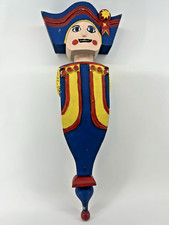 Folk Art Rustic Wood Hand Painted Wall Decoration Blue Yellow Red Beige 34" Tall
