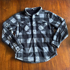 Member's Mark Mens M Sherpa Lined Plaid Shacket Jacket Gray/Black Snap