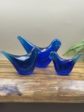 Vintage Ganz Cobalt Blue Birds Blown Glass Family Figures Set Of 3