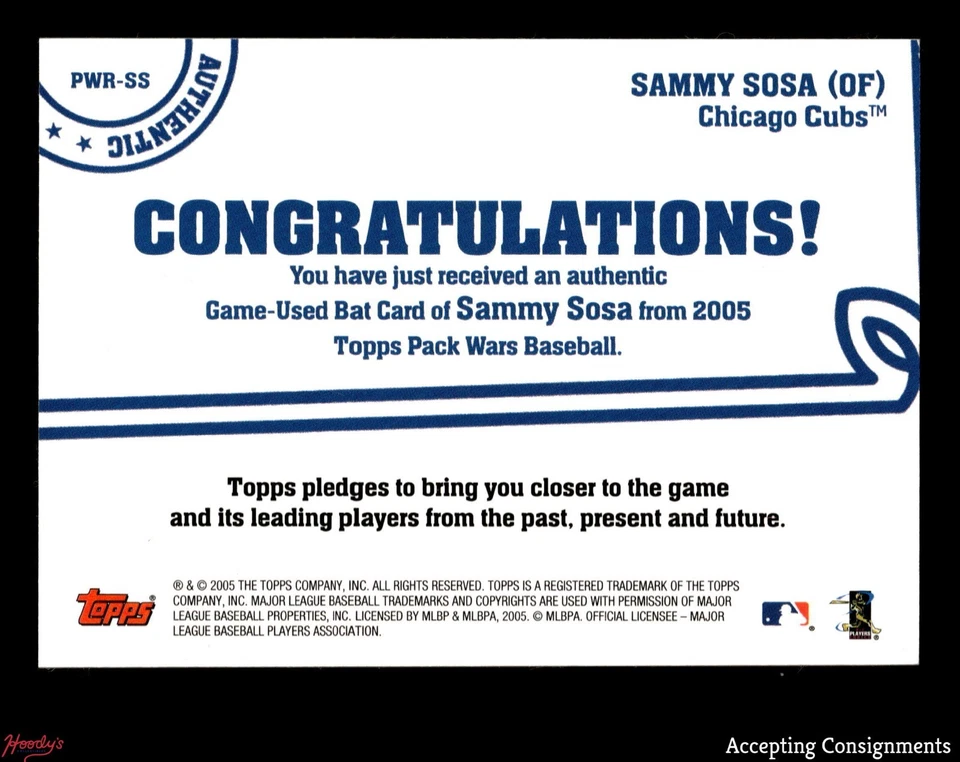 2005 Topps Pack Wars Relics #SS Sammy Sosa GAME-USED BAT CUBS - Image 2 of 2