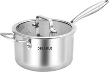 DELARLO Tri-Ply Stainless Steel Saucepan, 3.5 QT Saucepan with 3.5QT, Silver 