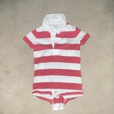 Ralph Lauren Red White Striped Collared Cotton Romper One-Piece 12M Short Sleeve