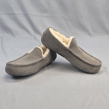 UGG Ascot Mens Fur Lined Slippers Loafer Size 11 Gray Suede Sheepskin Slip On