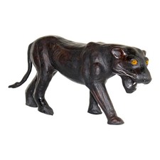 Vintage Mid-Century Black Leather Panther Sculpture – Handcrafted British Safari