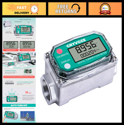 Digital Turbine Fuel Flow Meter 3/4'' Inline NPT 0.8-13.2 GPM for Water, Diesel,