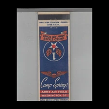 Matchbook Cover United States Army Camp Springs Army Air Field Washington, DC