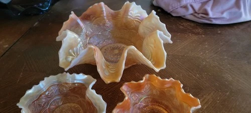 Dugan Persian Garden Master Bowl And 2 Sauces Peach Opalescent