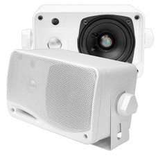 Pyle PLMR24 3.5'' 200 Watt 3-Way Weather Proof Mini Box Speaker White, Pair 