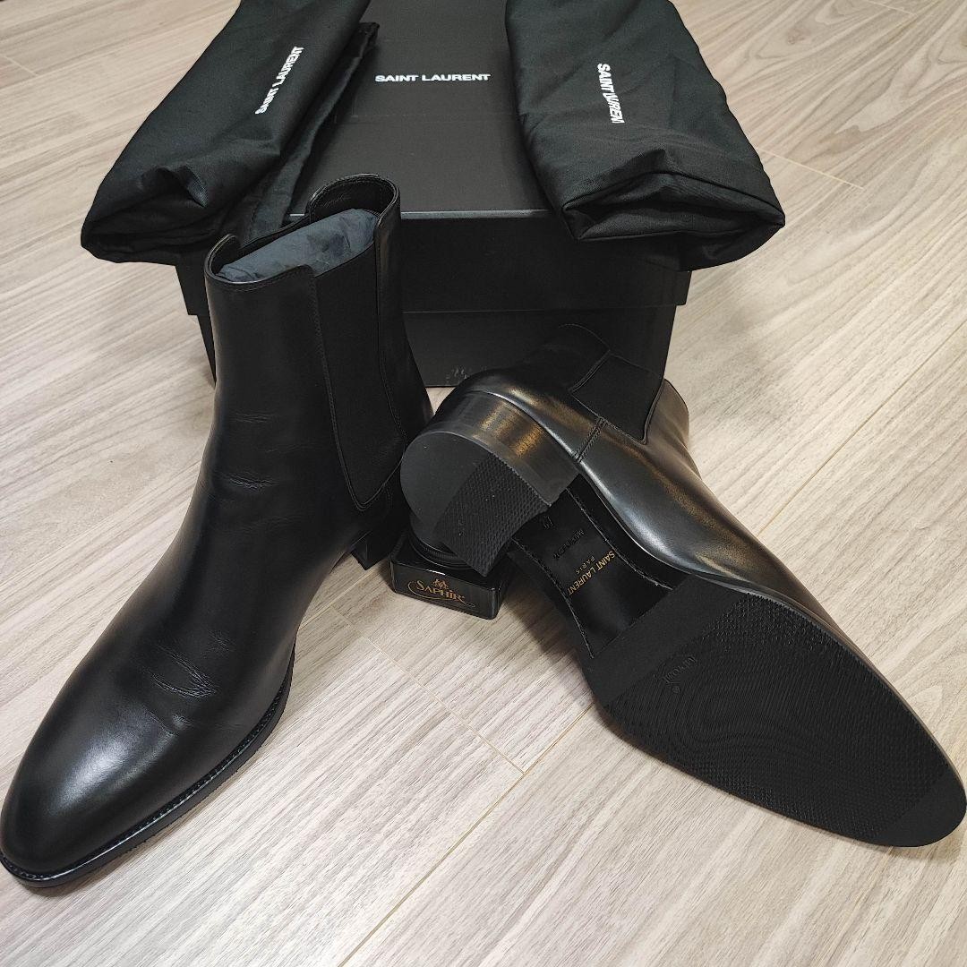 Stivali Saint Laurent Side Gore neri in pelle di vitello taglia 42 uomo autentici senza scatola