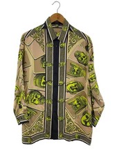 Versace Men Long Sleeve Dress Shirt All-over Pattern Silk Size 50 Length 81cm