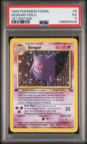 1999 POKEMON FOSSIL 1ST EDITION #5 GENGAR-HOLO PSA 5