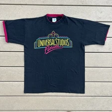 Vintage Universal Studios Neon Puff Print T Shirt Size Large Made In USA Black