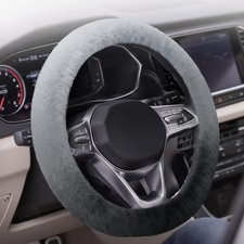 Winter Fluffy Steering Wheel Cover, Anti-Slip Plush 14-15 Inch Fuzzy Gray