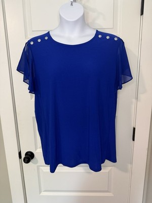89th + Madison Women s SS Electric Blue Blouse - Button Accents - Size 1X- NWT