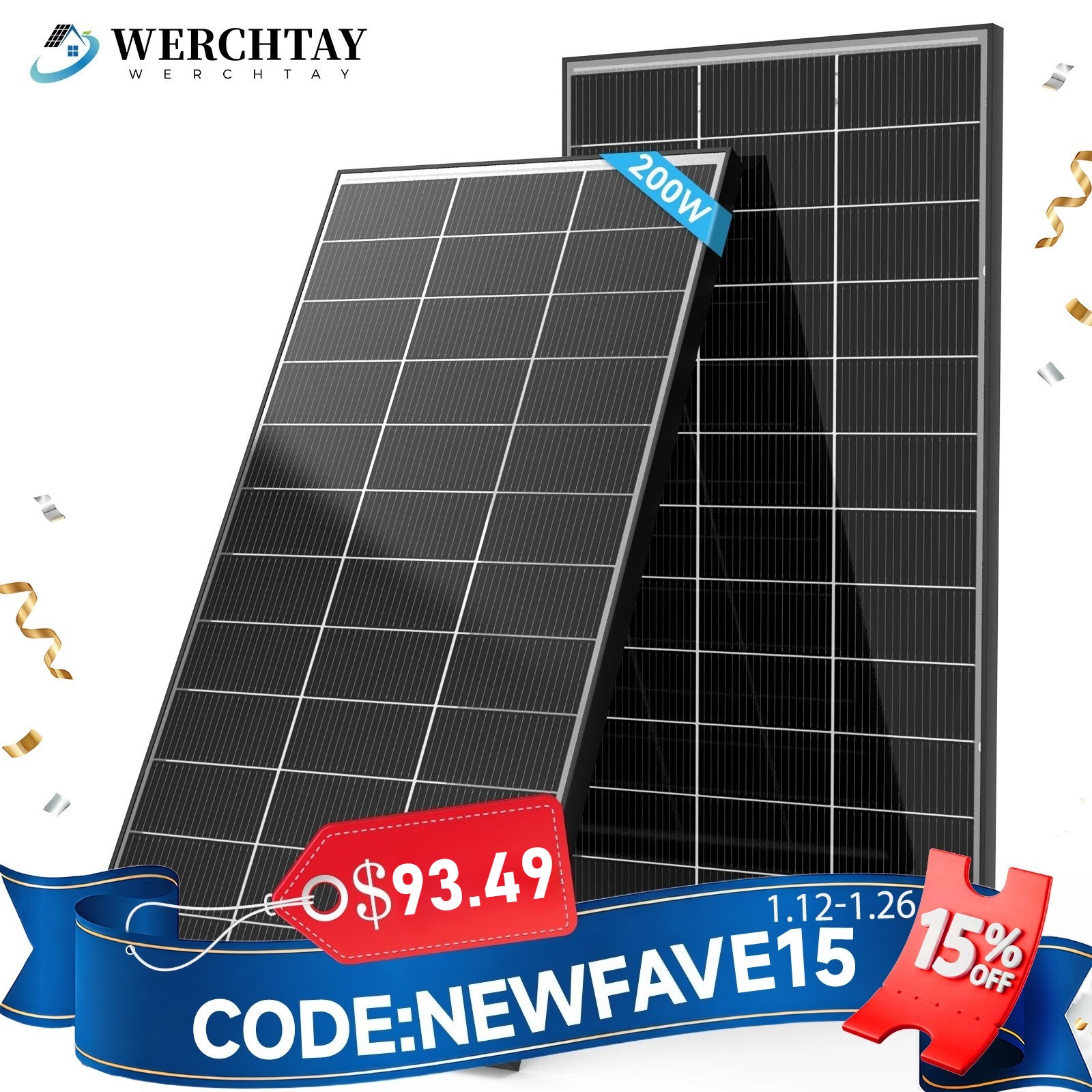 200W Bifacial Solar Panel 12V Solar Battery Home PV Off-Grid
