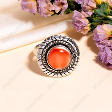 Spiny Oyster Shell Ring Orange Gemstone Ring 925 Sterling Silver Statement Ring