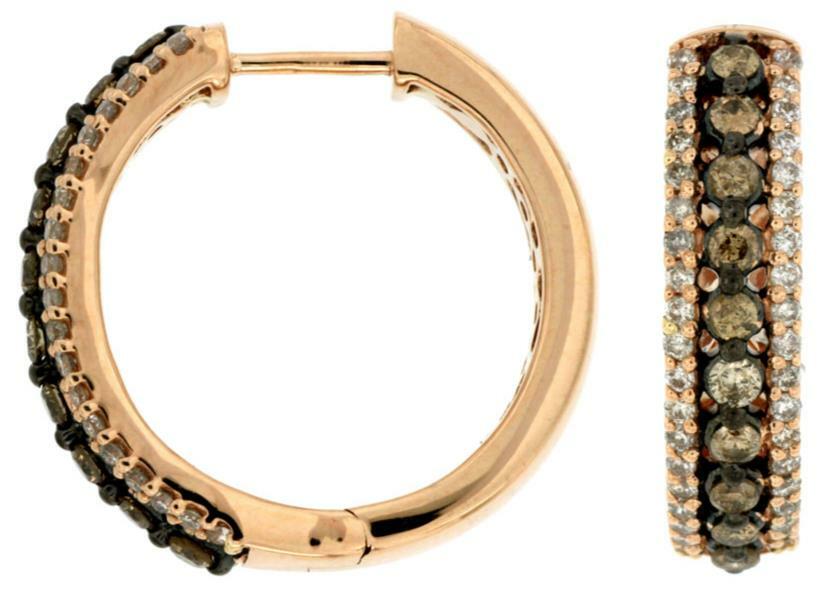 FILA ORECCHINI PENDENTI HUGGIE ORO ROSA 14K DIAMANTE BIANCO E CIOCCOLATO .8 CT 3 FILE