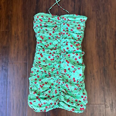 WAYF Noa Mini Dress Womens XS Mint Cherry Julip Halter Ruched Tube Party  NWOT | eBay