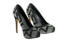 Aldo Black Silver Rhinestone Chevron High Heels Stiletto 5" Heel US Size 8.5