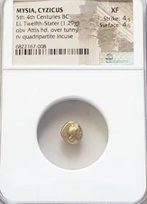Mysia, Cyzcius Attis Over Tunny 1/12th Stater NGC XF Ancient Electrum Coin