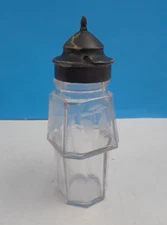 Vintage Cruet Condiment Piece Cut Glass Etched Bottle Metal Top Opening/ Spoon