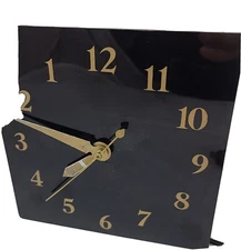 Vintage Wall or Desk Clock Backwards Opposite Electric Black Gold Retro