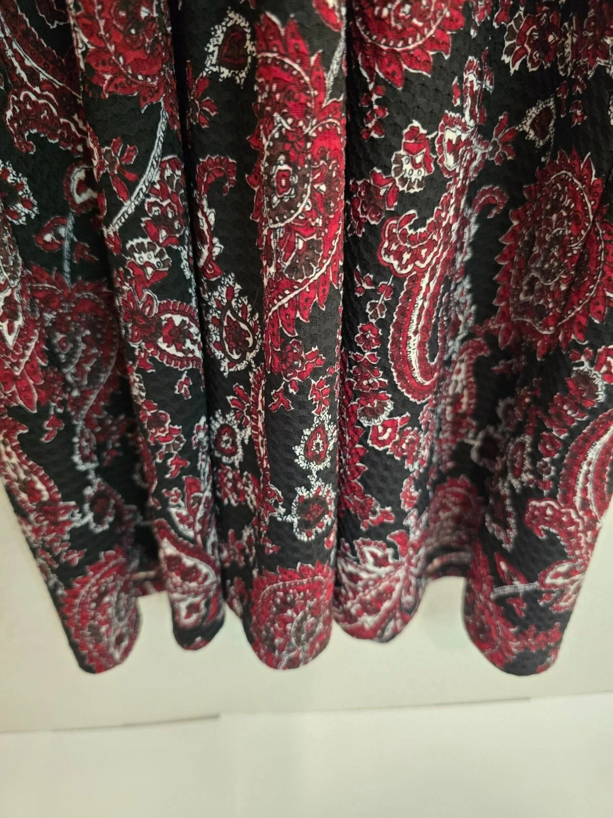 Abito Michael Kors nero rosso paisley lungo con volant maniche vescovo taglia XS