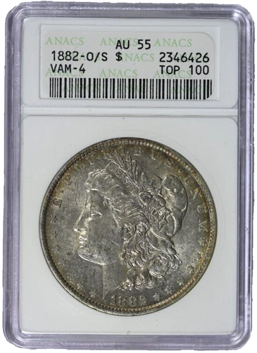 1882-O/S ANACS AU55 Top 100 VAM-4 Morgan Silver Dollar-Price Guide $185