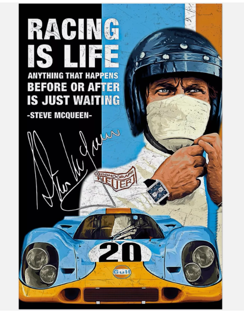 Винтажный гоночный дорожный плакат - Стив Маккуин - гоночный автомобильный плакат