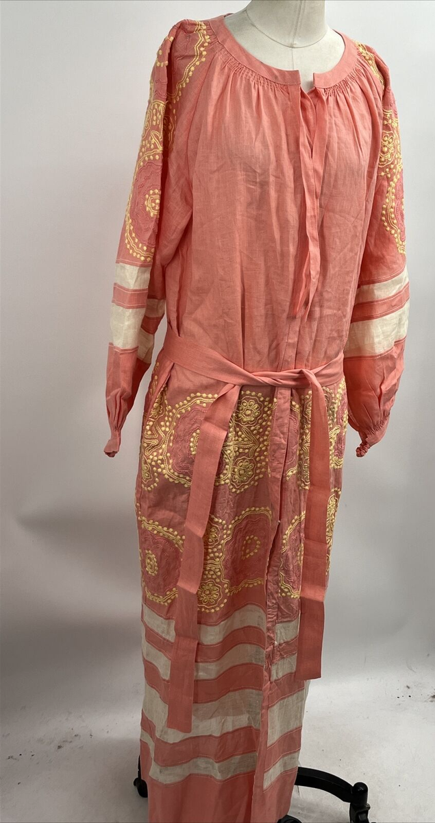 sachin and babi light blue dress Printfresh x Pencil & Paper Linen Long-Sleeve Embroidered Midi Dress in PF + Pencil & Paper Co. Embroidered Hens | Women's S main image 0