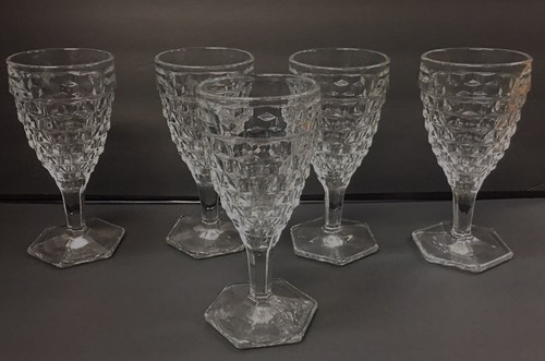 Pressed Glass Goblets Hexagon Base Honeycomb Pattern Wine Water Glasses 6 Pcs - Picture 4 of 6