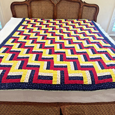 Antique Quilt Hand Made Patchwork Log Cabin 62 X 78 Multi Colors Great Cond