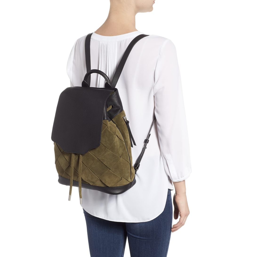 rag & bone Olive Suede and Black Leather Drawstring Backpack NWT $695 Rag & Bone Pilot Backpack in Olive Suede/Black  main image 2