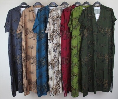 Neues ausgefallenes italienisches leichtes fließendes italienisches Damenkleid mit Tiermotiv Kaftan-Stil