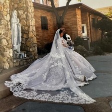 Bridal veil 2 layer mantilla lace edge virgin mary veil